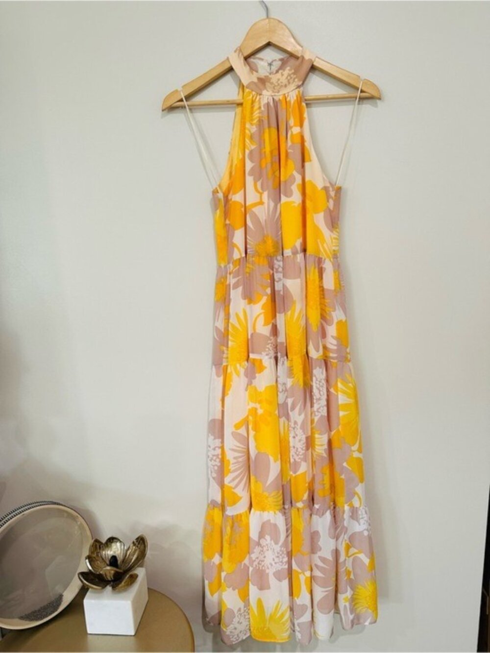 Trina Turk Yellow Sunglasses Floral Halter Tiered Maxi Dress Size 4 - Picture 2 of 11